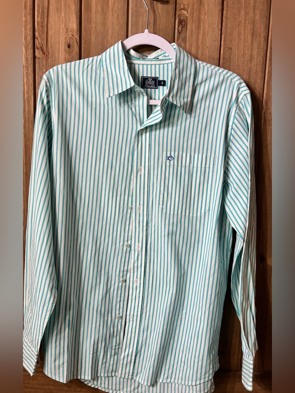Southern Tide Men’s Long-Sleeve Striped Dress Shirt - Teal/White